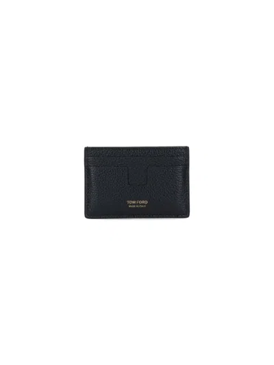 Tom Ford Textured Calf Leather Card Holder In Black
