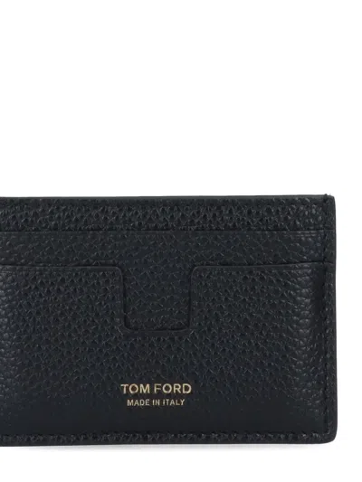 Tom Ford Textured Calf Leather Card Holder In Black