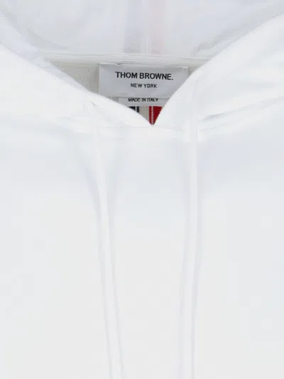 Thom Browne Hooded Sweatshirt With Kangaroo Pocket And Striped Detail In White