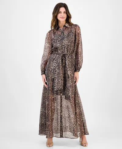 Julia Jordan Women's Belted Long-sleeve Shirtdress In Animal Print