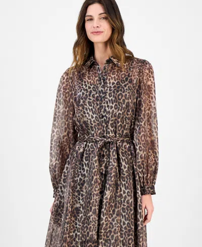 Julia Jordan Women's Belted Long-sleeve Shirtdress In Animal Print