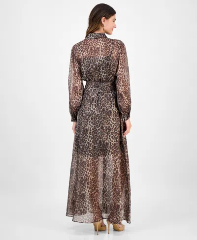 Julia Jordan Women's Belted Long-sleeve Shirtdress In Animal Print