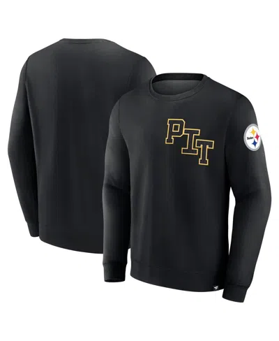 Fanatics Men's Black Pittsburgh Steelers Varsity Letter Fleece Pullover Sweatshirt In Black