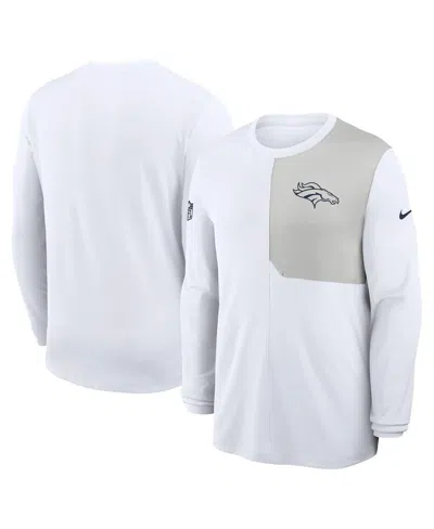 Nike White Denver Broncos Sideline Coach Uv Performance Long Sleeve T-shirt In White