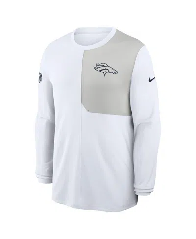 Nike White Denver Broncos Sideline Coach Uv Performance Long Sleeve T-shirt In White