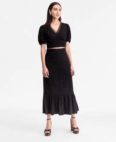 Inc International Concepts Women's Crochet-trim Cropped Blouse, Exclusively At Macy's