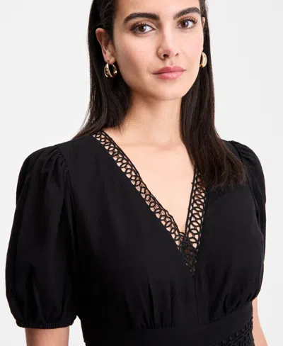 Inc International Concepts Women's Crochet-trim Cropped Blouse, Exclusively At Macy's