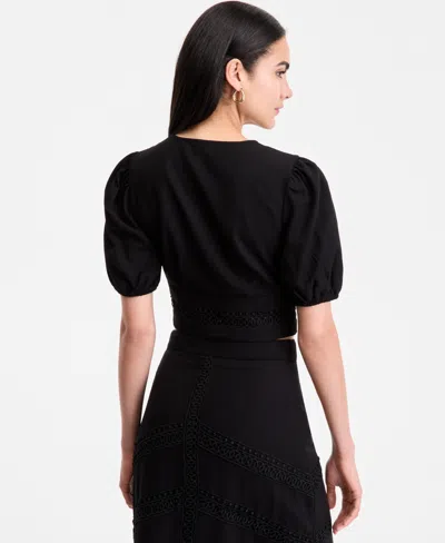 Inc International Concepts Women's Crochet-trim Cropped Blouse, Exclusively At Macy's