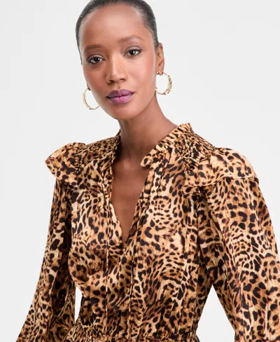 Inc International Concepts Women's Animal-print Volume-sleeve Dress, Exclusively At Macy's