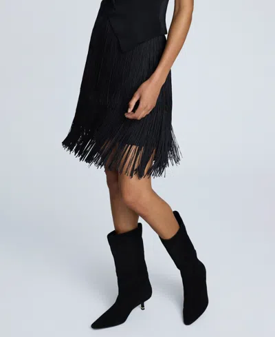Kenneth Cole Fringe Mini Skirt In Black