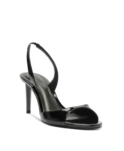 Schutz Scarlett Leather Mid-heel Slingback Sandals In Black