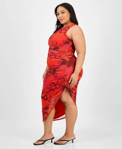 Bar Iii Trendy Plus Size Printed Shirred Midi Dress, Exclusively At Macy's