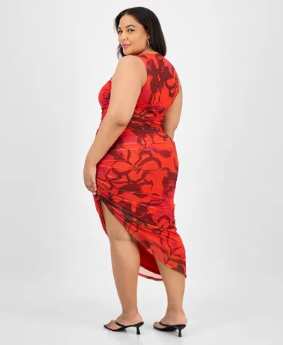 Bar Iii Trendy Plus Size Printed Shirred Midi Dress, Exclusively At Macy's