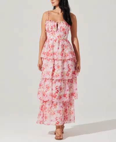 Astr The Label Vonnessa Floral Print Tiered Maxi Dress In Pink