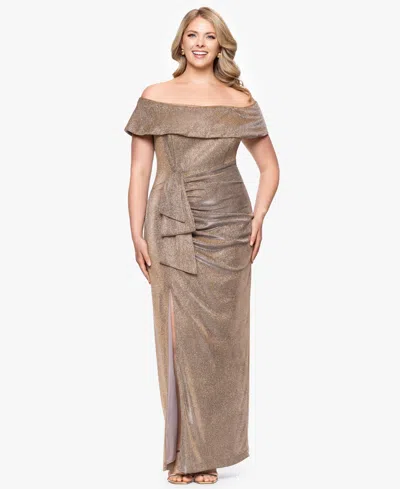 Xscape Plus Size Off-the-shoulder Glitter Gown