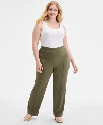 Jones New York Plus Size Serenity Piping-trim Ponte-knit Pants In Green