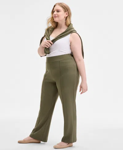 Jones New York Plus Size Serenity Piping-trim Ponte-knit Pants In Green