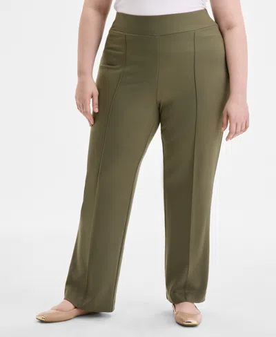 Jones New York Plus Size Serenity Piping-trim Ponte-knit Pants In Green
