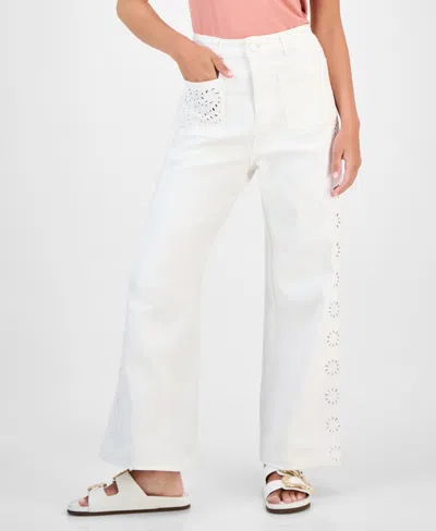 And Now This Petite Eyelet-embroidered Wide Leg Jeans, Exclusively At Macy's