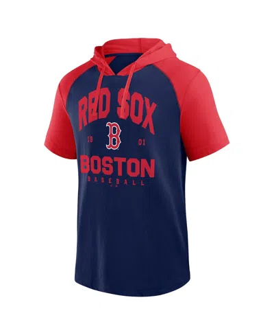 Logo Athletic Men'sâ Fanatics Navy Boston Red Sox Prime Raglan Short Sleeve Hoodie T-shirt