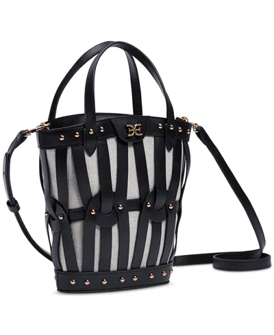 Sam Edelman Bay Medium Dye Cut Leather Fan Tote In Black