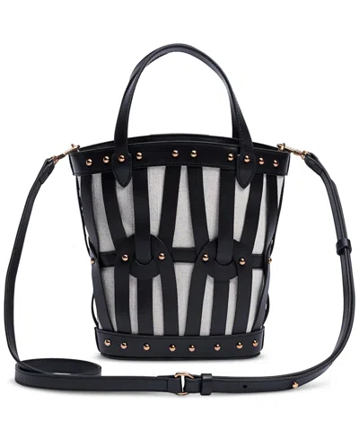 Sam Edelman Bay Medium Dye Cut Leather Fan Tote In Black