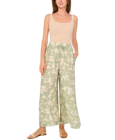 Vince Camuto Women's Vine-print Wide-leg Pull-on Pants In Green