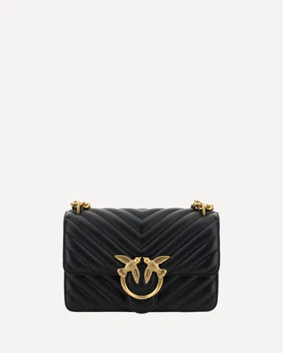Pinko Love One Mini Matelassé Leather Shoulder Bag In Black