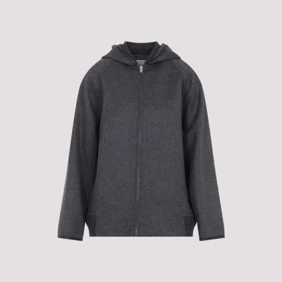 Bottega Veneta Wool Jacket With Hood And Leather Trim