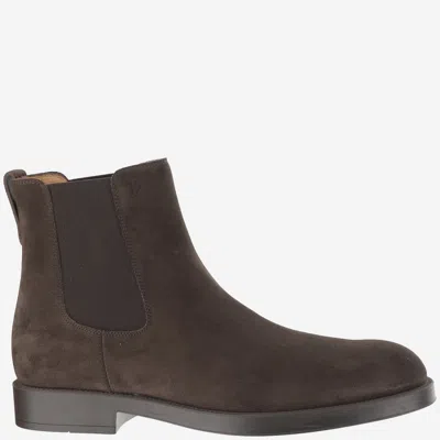 Tod's Round Toe Suede Chelsea Boots With Elastic Side Panels In Brown