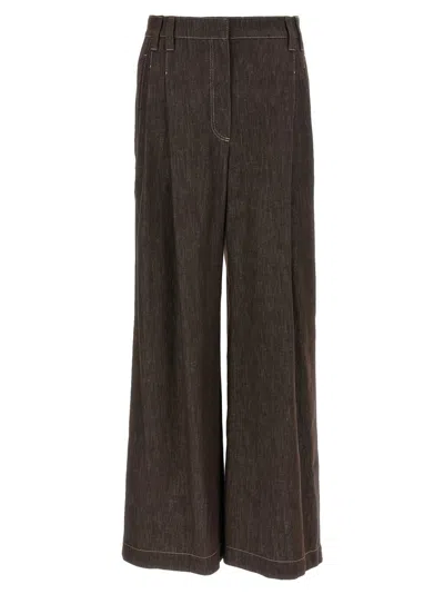 Brunello Cucinelli Women Brown Twill Wide Smart Jeans