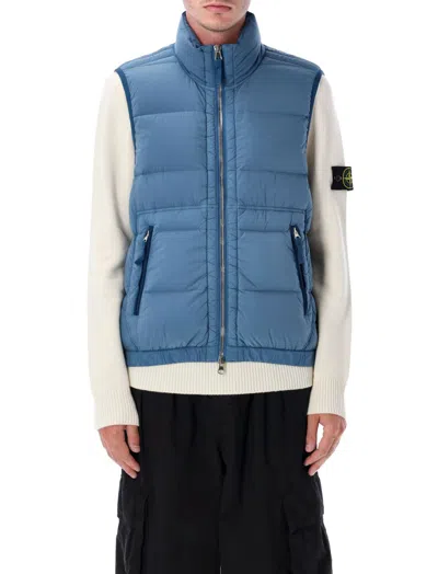 Stone Island Collar Puffer Vest With Side Zip Pockets In Blue