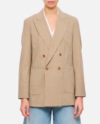 Max Mara Beige Double-breasted Blazer In Blue