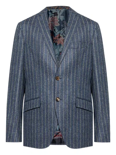 Etro Classic Pinstripe Blazer In Tailored Style In Blue