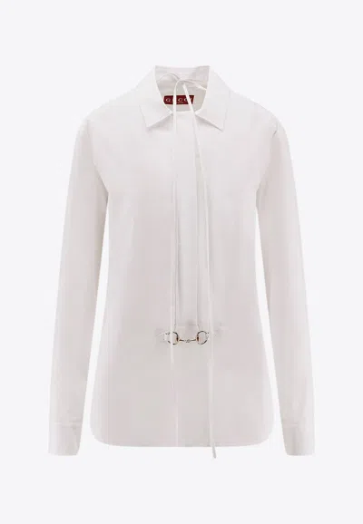 Gucci Women Cotton Popeline Shirt With Iconic Metal Horsebit