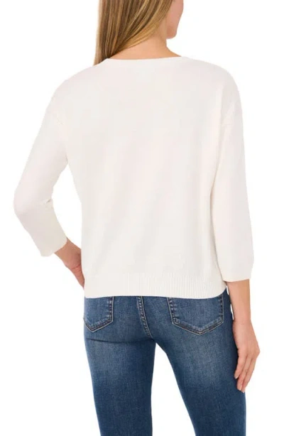 Cece Imitation Pearl Floral Embroidered Sweater