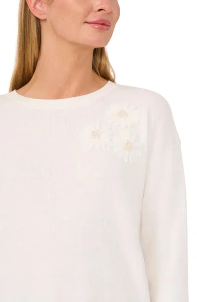 Cece Imitation Pearl Floral Embroidered Sweater