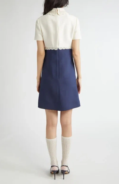 Valentino Garavani Lace Trim Colorblock Crepe Couture Shift Dress In Blue