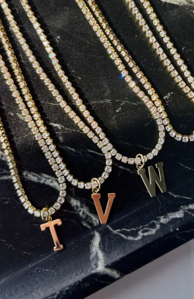 Adornia Initial Charm Tennis Necklace