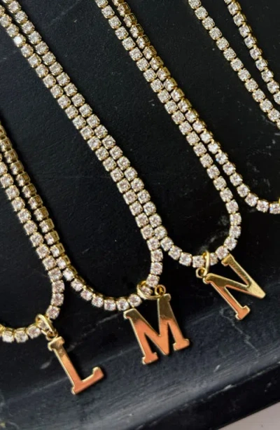 Adornia 14k Gold Plated Tennis Necklace With Initial Charm