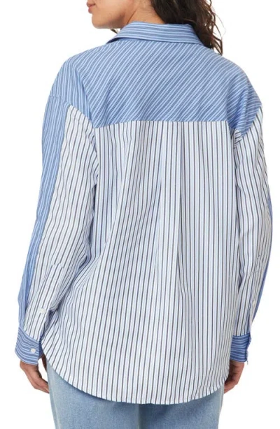 Scotch & Soda Oversize Colorblock Stripe Button-up Shirt In Blue