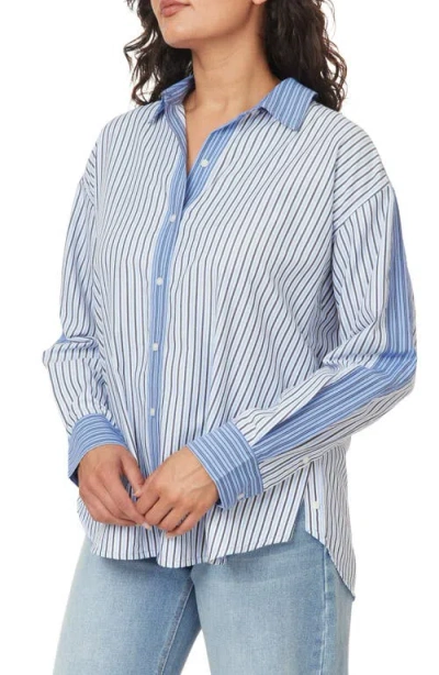 Scotch & Soda Oversize Colorblock Stripe Button-up Shirt In Blue
