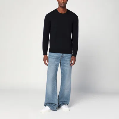 Drumohr Navy Blue Wool Crew Neck Sweater In Black