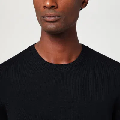 Drumohr Navy Blue Wool Crew Neck Sweater In Black