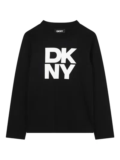 Dkny Logo-print Long-sleeve Top In Black