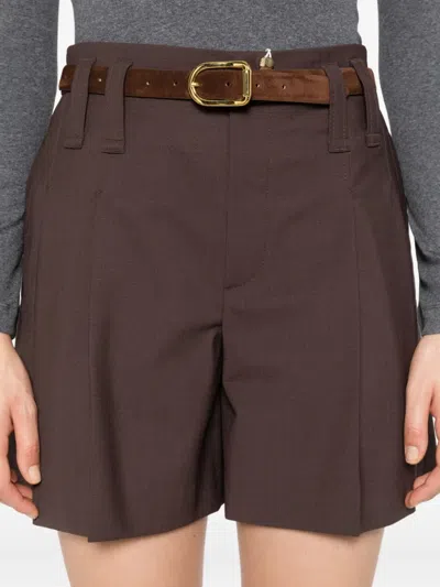 Brunello Cucinelli Wool Blend High Waist Pleated Shorts In Brown