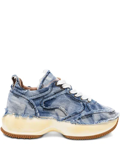 Hogan Frayed Denim Platform Sneakers In Blue