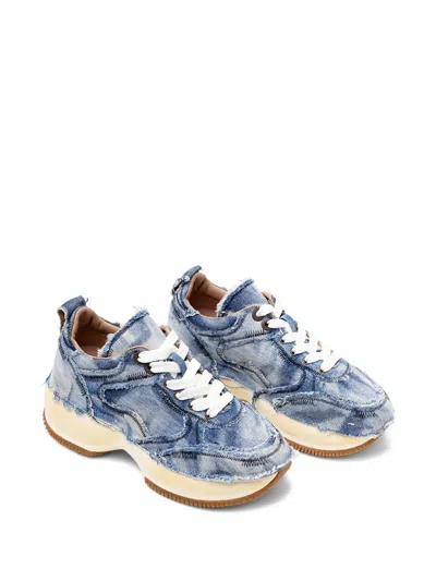 Hogan Frayed Denim Platform Sneakers In Blue