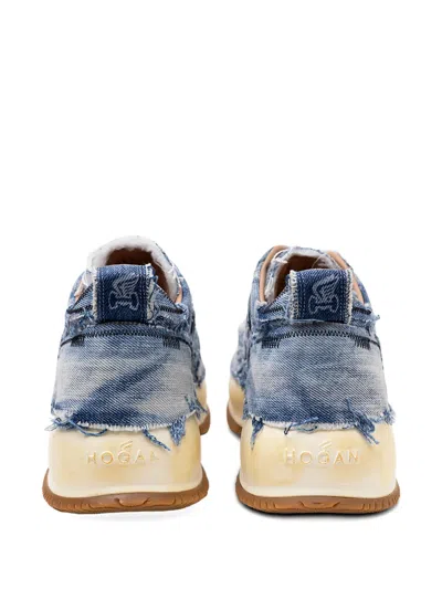 Hogan Frayed Denim Platform Sneakers In Blue