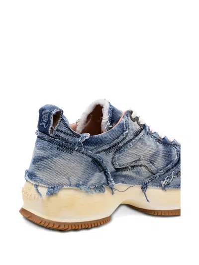 Hogan Frayed Denim Platform Sneakers In Blue
